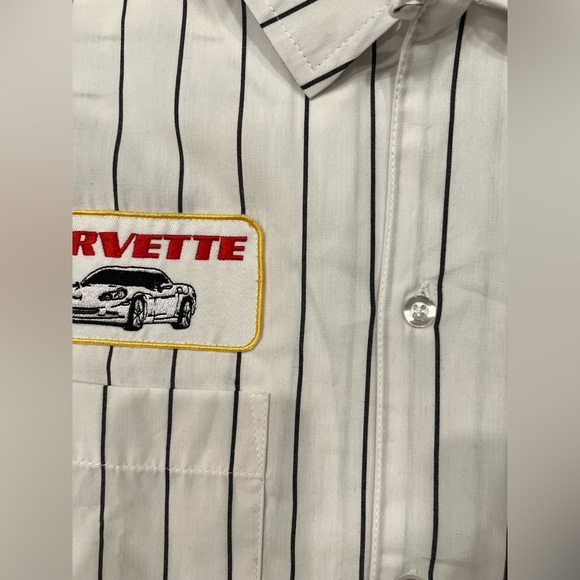 Aeropostale Chevrolet Corvette Mechanic Striped Collar Shirt Mens Medium Button - Picture 4 of 10